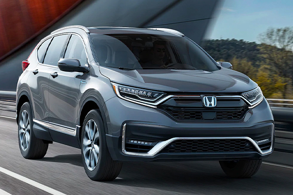 2021 CR-V Hybrid Touring shown in Modern Steel Metallic.