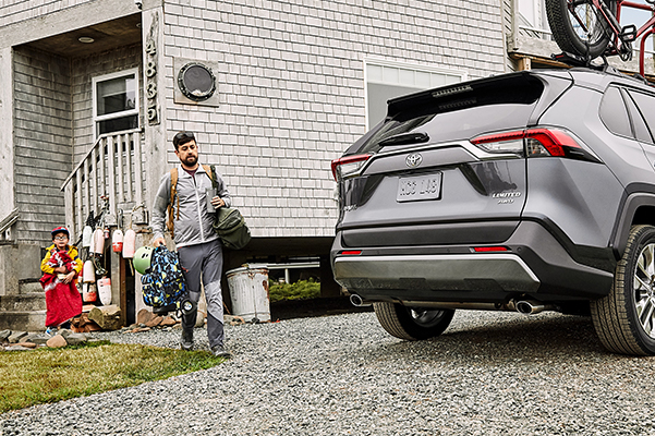 Family walked out to their 2020 Toyota RAV4 on their way to a camping trip